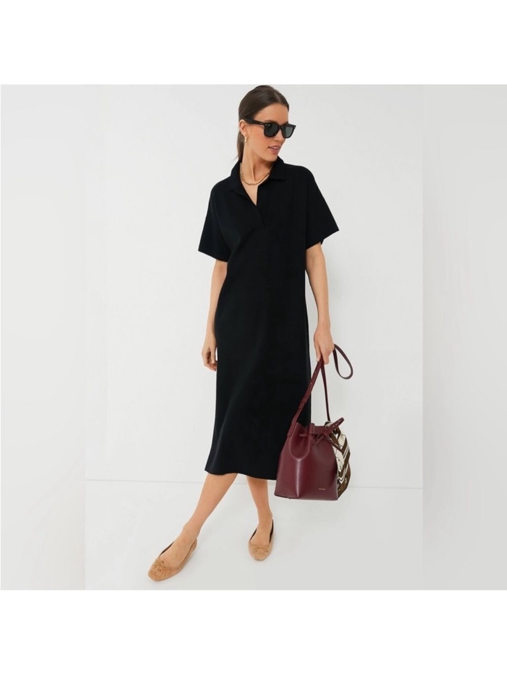 NWT Tuckernuck Black Channing Polo Oversized Midi Dress 100% Cotton